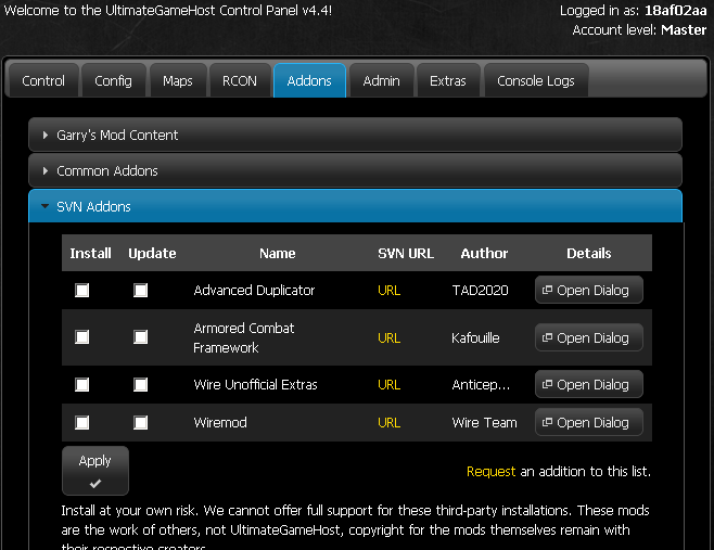 Addons -> SVN Addons