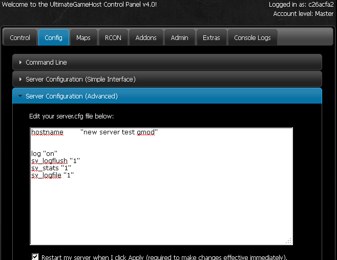 Config -> Server Configuration (Advanced Interface)