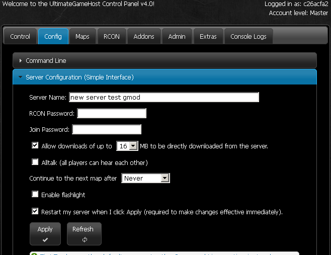 Config -> Server Configuration (Simple Interface)