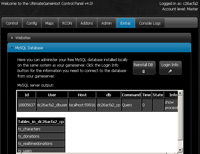 MySQL Database Console